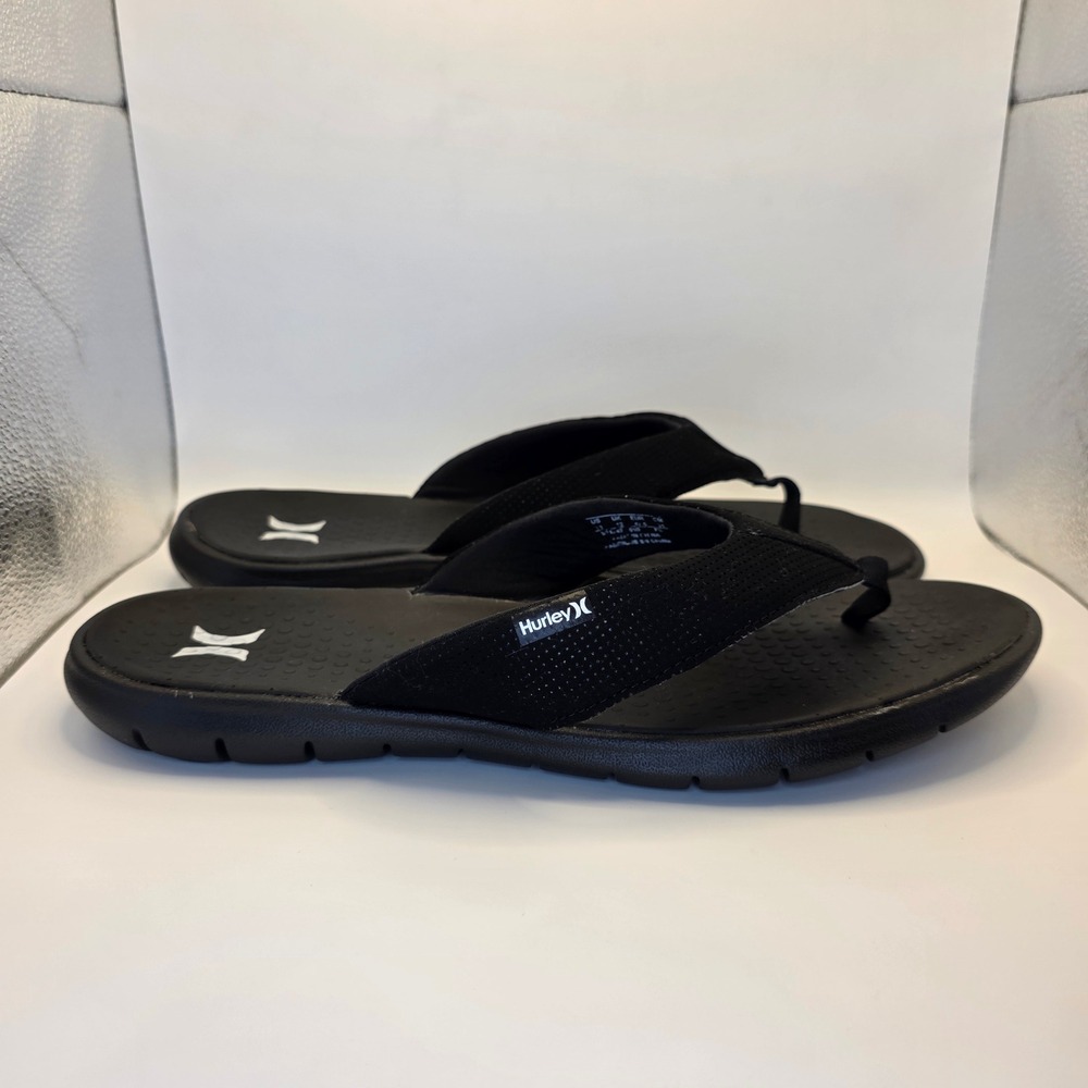 Hurley Lunar Leather Flip Flops Black White 924747-010 | Mens Size 13